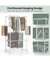 Foldable Clothes Drying Rack, 68.5" Aluminum Laundry Rack with Hanging Rods & Drying Shelves