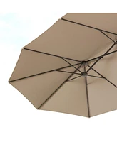 15 ft. Large Market Double Sided Umbrella Outdoor Patio Blue with Crank Handle, for Poolside Lawn Garden