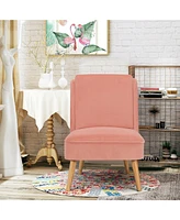 Velvet Accent Armless Side Chair with Rubber Wood Legs for Bedroom