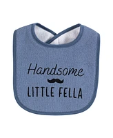 Hudson Baby Infant Boy Cotton Terry Drooler Bibs with Fiber Filling, Handsome Fella, One Size