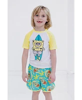 SpongeBob SquarePants Boys Surfboard Upf 50+ Rash Guard and Swim Trunks Outfit Set