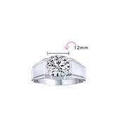 Bling Jewelry Statement 6CTW Cubic Zirconia Wide Band Cz Solitaire Promise Ring Silver Plated Brass Finish