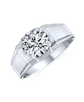 Bling Jewelry Statement 6CTW Cubic Zirconia Wide Band Cz Solitaire Promise Ring Silver Plated Brass Finish
