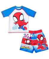 Spidey and His Amazing Friends Toddler Boys Marvel Upf 50+ Rash Guard Swim Trunks Outfit Set