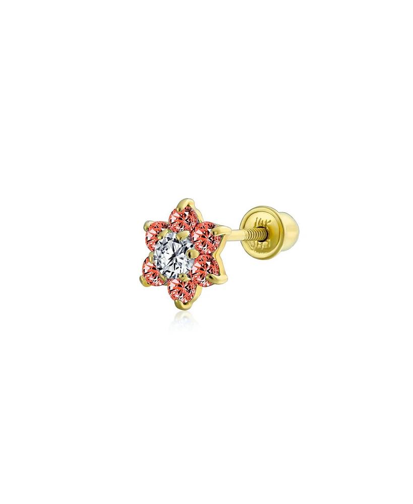 Bling Jewelry Tiny Cubic Zirconia Flower Screwback Cz Stud Helix Lobe Cartilage 1 Piece Earring 14K Real Gold 4MM