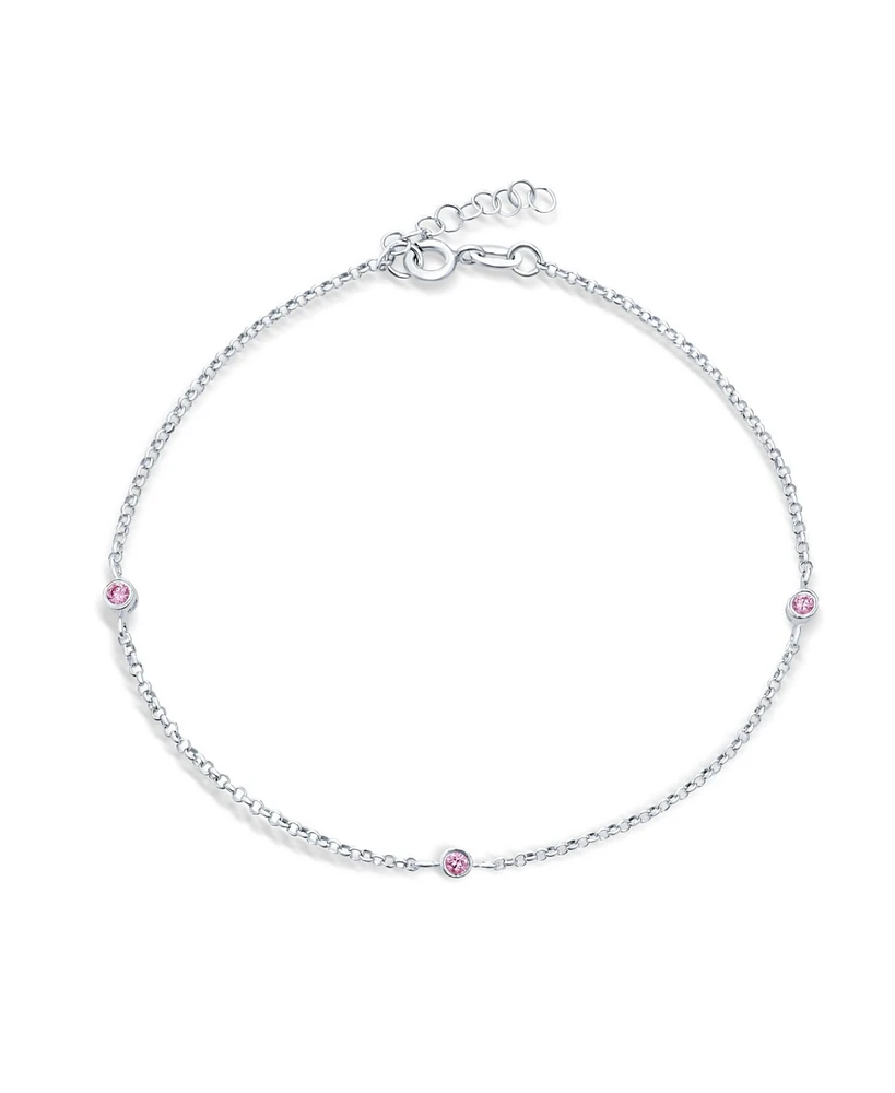 Bling Jewelry Pink Bead Chain Anklet Ankle Bracelet Sterling Silver 9-10 Inch