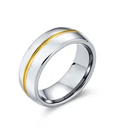 Bling Jewelry Two Tone Golden Center Stripe Couples Titanium Band Gold Plated Ring Silver