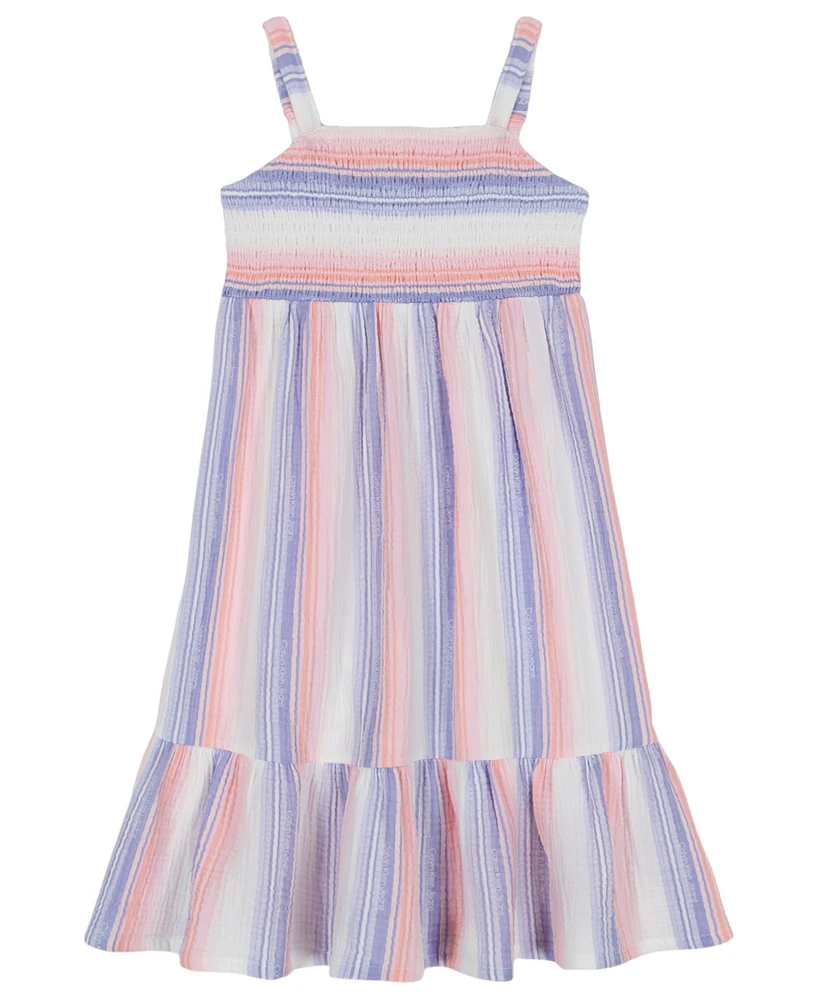 Calvin Klein Toddler and Little Girls Striped Smocked Gauze Sundress