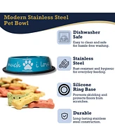 I Love You So Much Modern Dog Feeder with Stainless Steel Bowls – Blue/24oz
