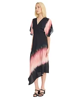 Luxely Women's Ombre Handkerchief-Hem Flutter-Sleeve Chiffon Midi Dress