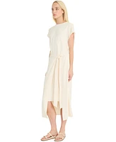 Luxely Women's Tie-Front Short-Sleeve Faux-Wrap Midi Dress