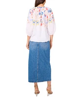 Vince Camuto Women's Floral-Print 3/4-Sleeve Split-Neck Top