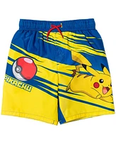 Pokemon Boys Pikachu Upf 50+ Rash Guard Swim Trunks Outfit Set to