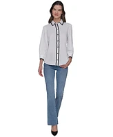 Karl Lagerfeld Paris Women's Contrast-Trim Button-Front Top