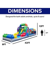 HeroKiddo 42' Block Party Inflatable Obstacle Course Water Slide Combo with Air Blower, Commercial Grade, 100% Pvc Vinyl, Kids Outdoor Play, Summer Fu