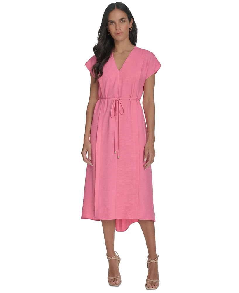 Calvin Klein Women's Tie-Waist V-Neck Midi Dress