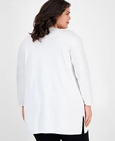 Ak Anne Klein Plus Open-Front Long-Sleeve Side-Slit Cardigan