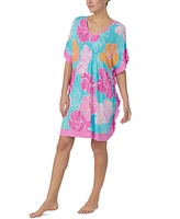 Ellen Tracy Women's Short Floral V-Neck Sleep Caftan