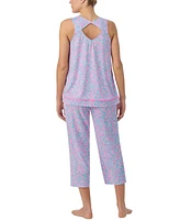Ellen Tracy Women's Printed V-Neck Cropped Pajama Set