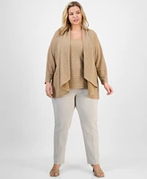 Kasper Plus Herringbone Knit High-Low Cardigan