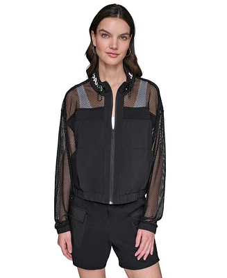 Karl Lagerfeld Paris Women's Mesh-Trim Track-Jacket