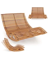 Outdoor Double Chaise Lounge for 2 with High Back Slatted Seat Stopper for Patio