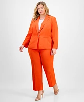 Kasper Plus Notched Collar Paneled One-Button Blazer