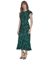 Tommy Hilfiger Petite Dotty Hibiscus Flutter-Sleeve Dress
