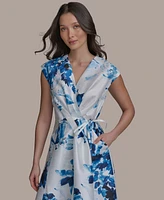 Donna Karan New York Women's Floral-Print Tie-Waist Midi Dress