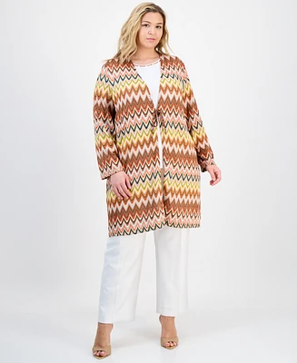 Kasper Plus Printed Tie-Front Cardigan