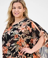 Kasper Plus Floral 3/4-Sleeve Poncho Top
