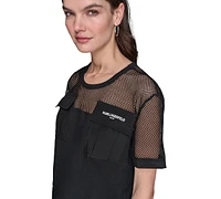 Karl Lagerfeld Paris Women's Mesh-Trim Cargo Top