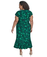 Tommy Hilfiger Plus Dotty Hibiscus Flutter-Sleeve Dress