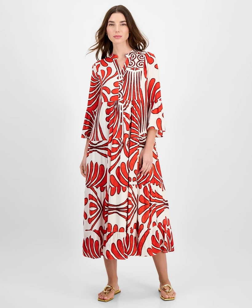 T Tahari Women's Printed Tiered Shift Dress