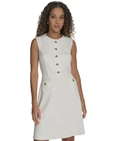 Tommy Hilfiger Petite Basket-Weave Button-Front Dress