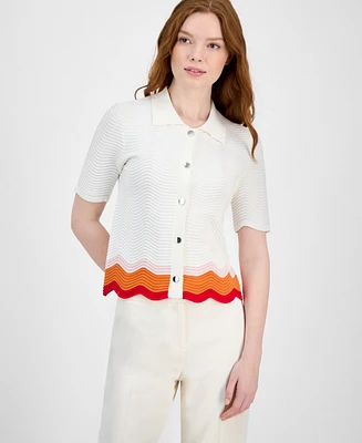 T Tahari Women's Striped-Hem Sleeveless Button Cardigan