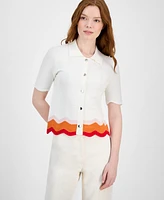 T Tahari Women's Striped-Hem Sleeveless Button Cardigan