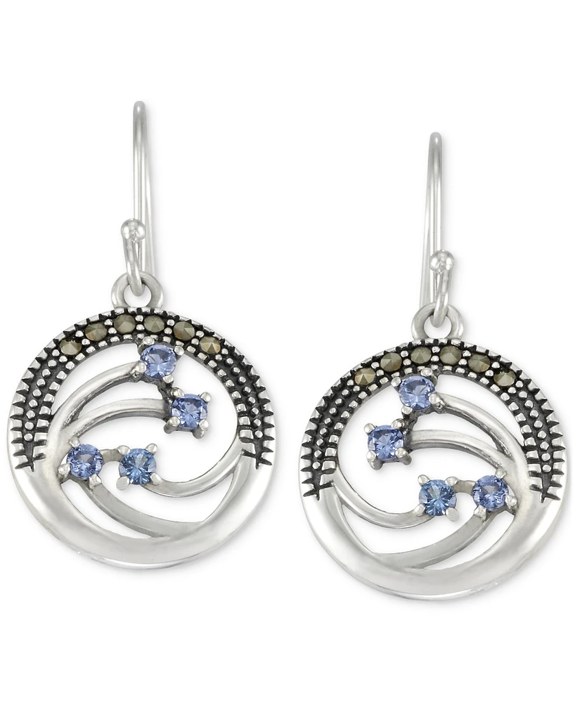 Blue Topaz (1/2 ct. t.w.) & Marcasite Openwork Circle Drop Earrings in Sterling Silver