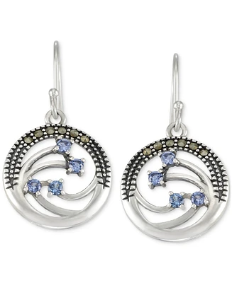 Blue Topaz (1/2 ct. t.w.) & Marcasite Openwork Circle Drop Earrings in Sterling Silver