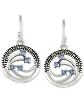 Blue Topaz (1/2 ct. t.w.) & Marcasite Openwork Circle Drop Earrings in Sterling Silver