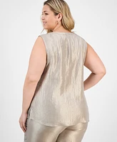 Kasper Plus Metallic Crinkled Sleeveless Top