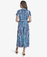 Halston Women's Printed Short-Sleeve Faux-Wrap Midi Dress