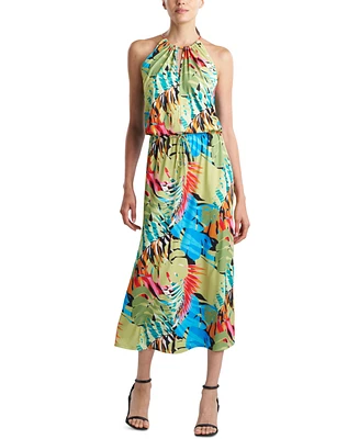Natori Women's Floral-Print Palms Keyhole Tie-Waist Dress