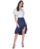 Karl Lagerfeld Paris Women's Pinstriped Asymmetrical Ruffled Skirt
