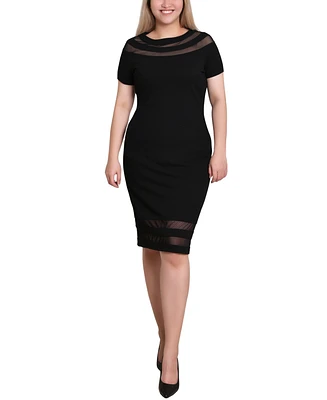 Ny Collection Petite Short Sleeve Dress with Mesh Insets