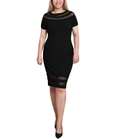 Ny Collection Petite Short Sleeve Dress with Mesh Insets