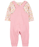 Carter's Baby Girls 2-Pc. Floral-Print Long-Sleeve T-Shirt & Overalls Set