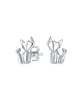 Bling Jewelry 3D Geometric Origami Cat Stud Earrings in Sterling Silver