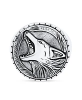 Bling Jewelry Hunter Animal Norse Viking Warrior Signet Fierce Roaring Big Wolf Head Coin Ring Oxidized .925 Sterling Silver