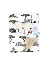 Hudson Baby Plush Blanket with Furry Binding and Back, Going On Safari, One Size